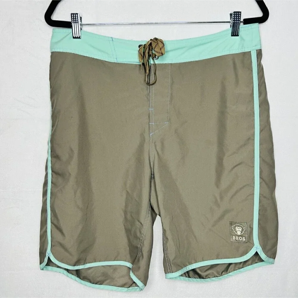 Howler Brother Swim Trunks Men's Sz 33 x 9 Board Shorts Brown Aqua